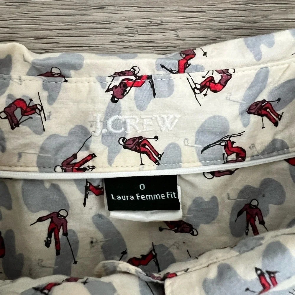 J.‎ Crew Women's Unique Skiing Print Button Up With Collar Size 0